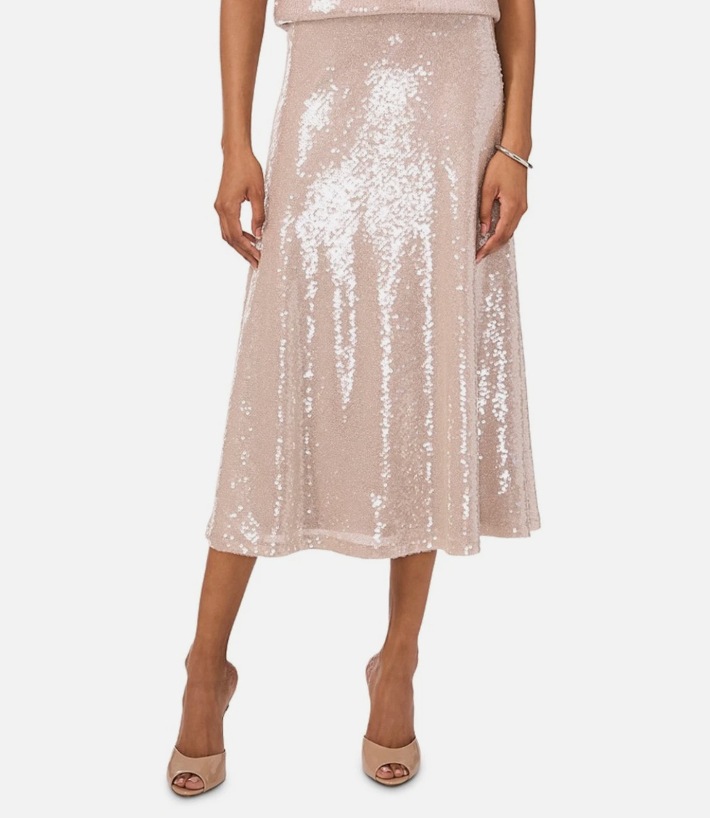 Vince Camuto Women Sequinned Midi Skirt Rose Gold Size S